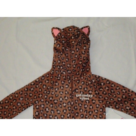 NEW One-Piece Pajamas L (10-12) Blanket Sleeper Union Suit Hooded Cheetah Fleece - Picture 4 of 6